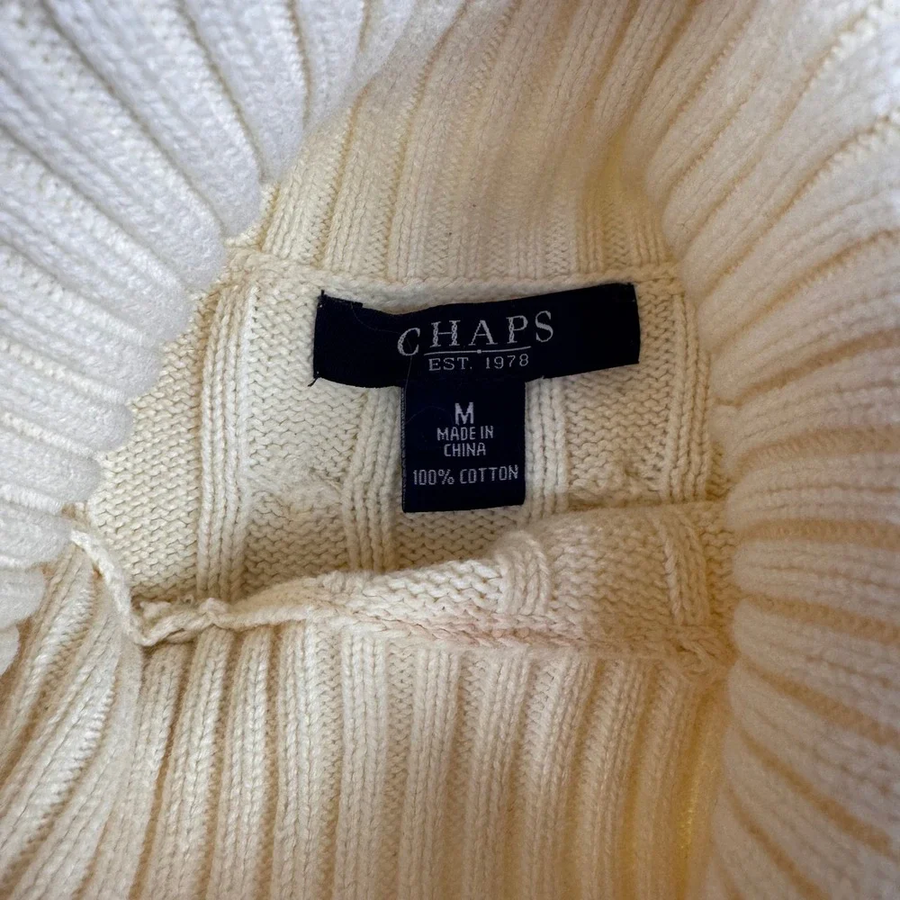 Chaps Turtleneck Sweater Womens Medium Cream Cable Knit 100% Cotton Long Sleeve